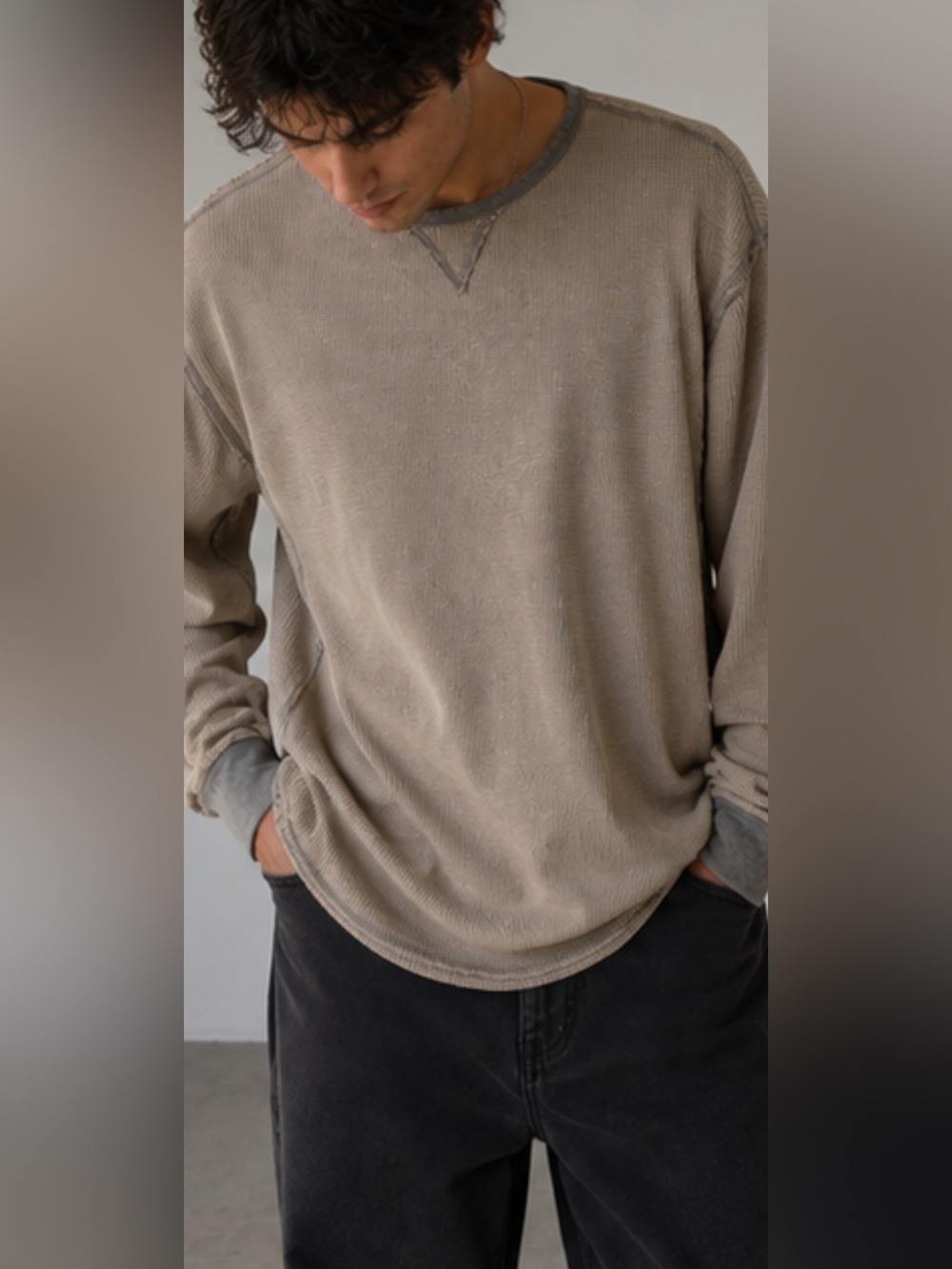 Buffalo David Bitton Men’s XL Waffle Knit Thermal Shirt 100% Cotton Taupe